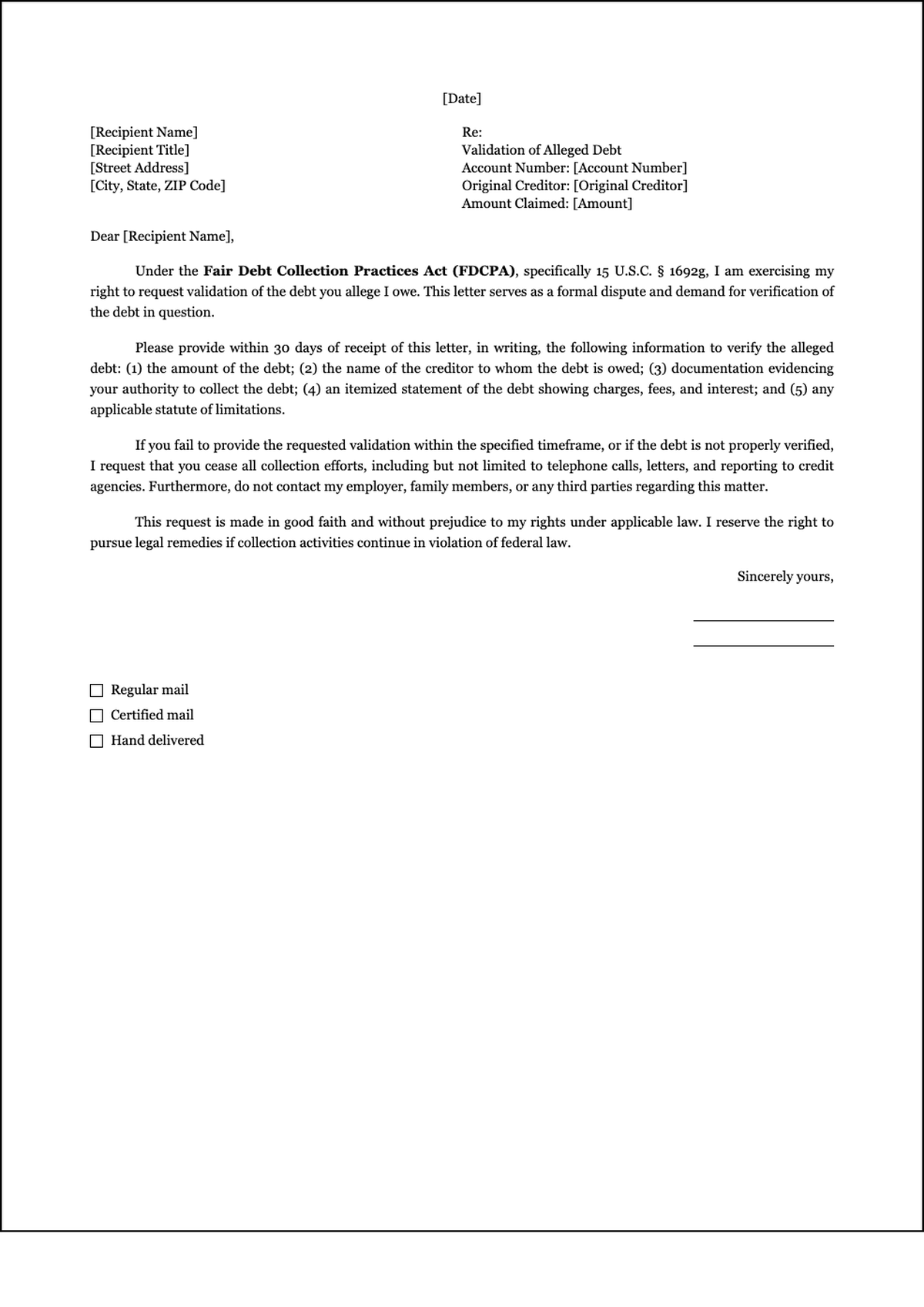 Fair Debt Collection Act foreclosure dispute demand letter template_variant_1